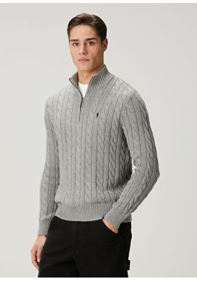 Polo Ralph Lauren Örme Kazak Erkek Yarım Fermuarlı Gri