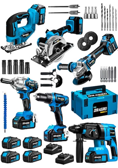 Dragro Alman Drg-6LST Kömürsüz 6 x 4 6'li Set Kırıcı Delici + Somun Sıkma + Taşlama Makinesi + Matkap + Dekupaj Sunta Kesme