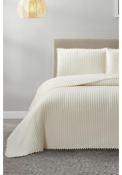 Venedik Elyaf Dolgulu Çift Kişilik 240x260 Cm Yatak Örtüsü Krem Krem