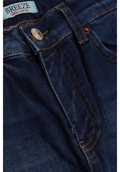 Breeze Erkek Çocuk Jean Pantolon Taşlanmış Cepli Düğmeli 9-14 Yaş, Mavi Mavi