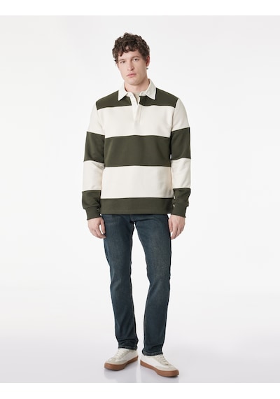 Koton Uzun Kollu Renk Bloklu Polo Yaka Sweatshirt Yeşil Çizgili 6sam70058mk Yeşil Çizgili