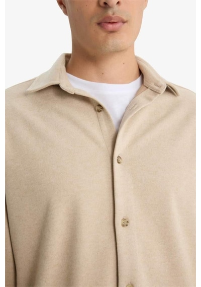 Defacto Regular Fit Polo Yaka Twill Uzun Kollu Gömlek F0338ax25aubg206 Bej-bg206
