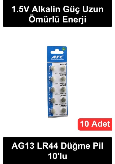Düğmepil Ag13 Lr44 A76 1.5v Alkalin Saat Pili 10'lu Kart Paket Hesap Makinesi Oyuncak Küçük Elektro