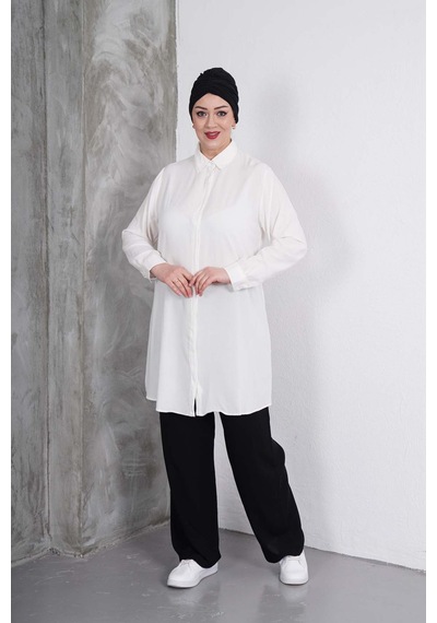 Polologin Butik Beyaz Tunik Siyah Pantolon Takım Beyaz Siyah