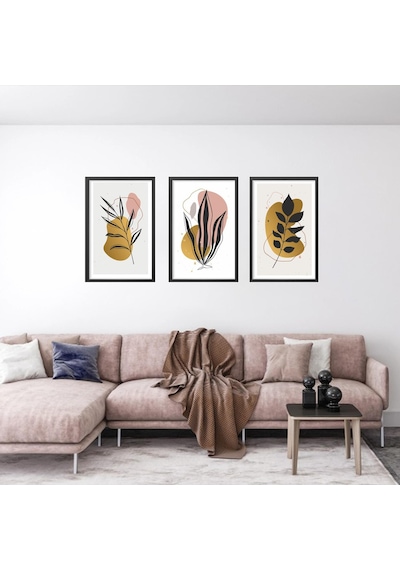 3'lü Gold Botanik Desen Foreks Tablo
