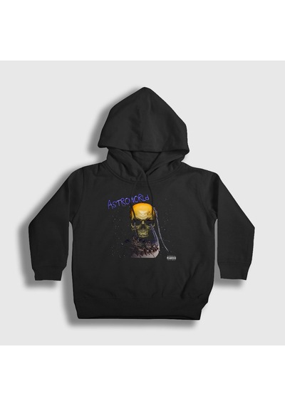 Presmono Unisex Çocuk Skull Astroworld Travis Scott Kapüşonlu Sweatshirt Siyah