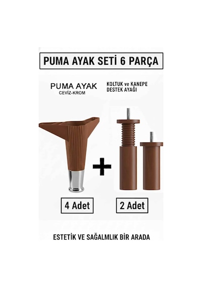 Puma 15 Cm Ceviz-krom 6'lı Set Mobilya Kanepe Tv Ünitesi Dolap Konsol Ve Destek Ayağı Ceviz-krom