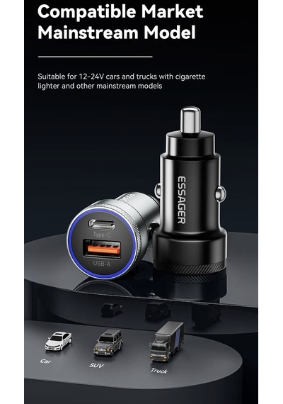 Essager 54w Hızlı Pd Araç Şarjı Type-c Ve Usb Çift Girişli Hızlı