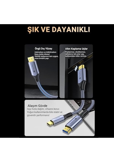 Type-c To Hdmı Kablo 8k 60hz 4k 240hz Hdr 3d 48gbps Örgülü Usb-c To Hdmı Kablo 2 Metre Diğer