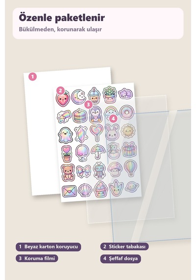 30 Adet Sevimli Figürler Sticker Seti Çilek, Hilal, Yıldızlar - Laptop Defter Telefon Çok Renkli
