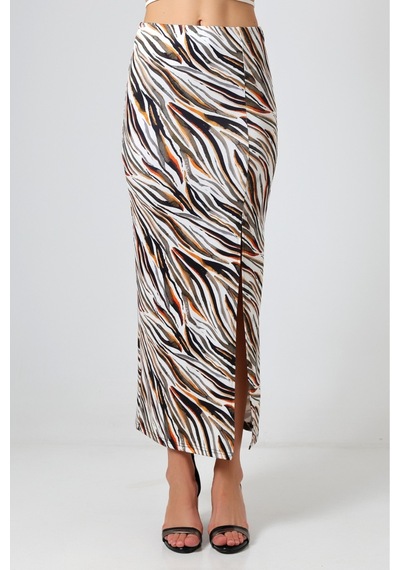 Gugus Kadın Derin Yırtmaçlı Dijital Baskılı Etek Maxi Boy 92 Cm Renkli Zebra