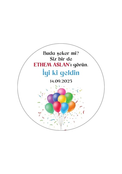 Balonlu Konsept Hediyelik Etiket 4 CM - 60 Adet Opak Etiket Renkli