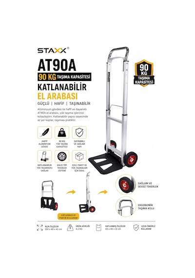 Staxx Stta90a 90 Kg Katlanabilir El Arabası Alüminyum Koli Paket Yük Taşıma Arabası Teleskopik Tip