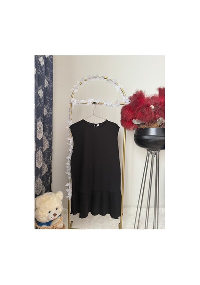 Unika Boutique Piliseli Kolsuz Tesettür İçlik Gömlek Pliseli Pileli Siyah