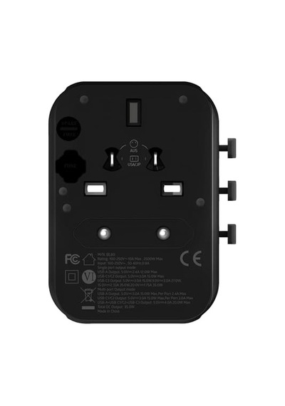 Bl80 Universal Seyehat Şarj Adaptörü 35w Gan Çoklu Priz Dönüştürücü Siyah
