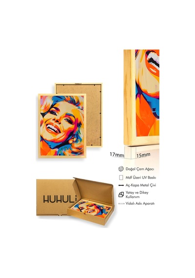 Doğal Ahşap Çerçeveli Pop Art Portre Tablo - Canlı Tonlar Huhu2002