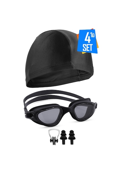 4lü Set Swimmer Pro Buğu Yapmaz Havuz Deniz Yüzücü Gözlüğü Boneli Tıkaçlı Uv Korumalı Yüzme Siyah Beyaz