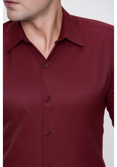 Efor Slim Fit Pamuk Saten Klasik Bordo Gömlek Gk 624 Bordo