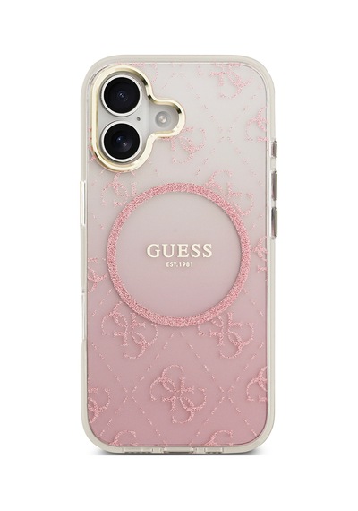 Apple Uyumlu iPhone 17  Kılıf Guess Lisanslı M-safe Özellikli 4g Desenli Simli Silikon Kapak Pembe Pembe