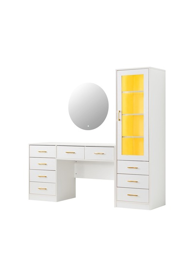 Dokunmatik Led Aydınlatmalı Aynalı Makyaj Masası, Lumera Çekmeceli Dolaplı Şifonyer - Aytaşı Dokunmatik Led Aydınlatmalı Aynalı Makyaj Masası, Lumera Çekmeceli Dolaplı Şifonyer - Aytaşı