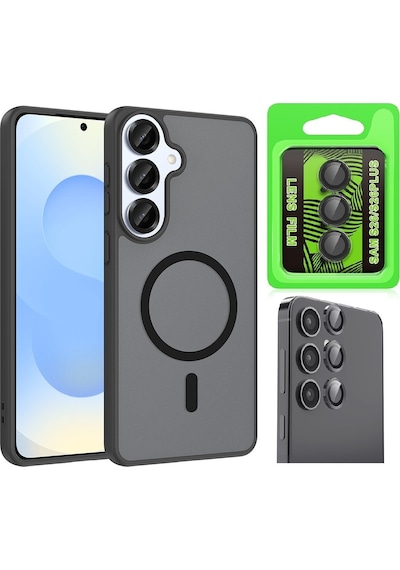Vendas Samsung Galaxy Uyumlu  S26 Plus Kılıf M-safe Şarj Özellikli Zore Babet Kapak + Kamera Lens Koruyucu Siyah