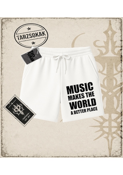 Tarzsokak Gotik & Grunge Streetwear Musıc Makes The World A Better Place Unisex Şort Beyaz