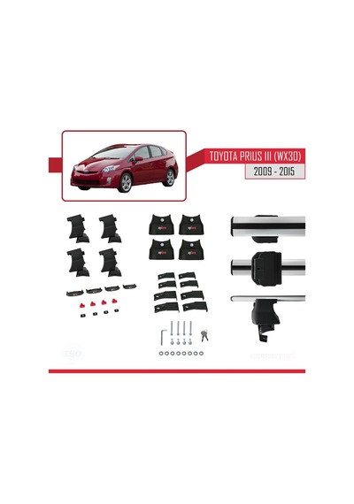 Toyota Prius Iıı Xw30 2009-2015 Arası İle Uyumlu Ace-4 Ara Atkı Tavan Barı Gri