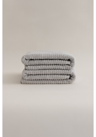 Ivory Gri Fitilli Mikro Fiber %100 Pamuk 2li Banyo Havlusu Seti 5 Gri