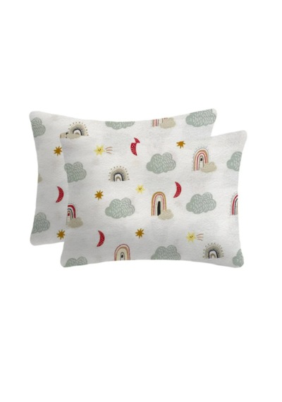 Flanel Pazen Fermuarlı Bebek Yastık Kılıfı 35x45 2 Adet Beyaz - Yeşil