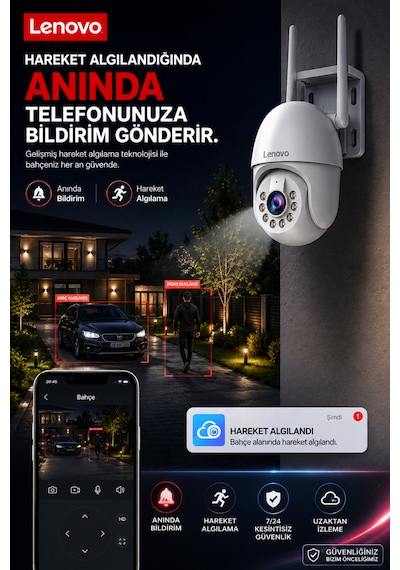 Lenovo 5mp Wifi Adaptörlü Dış Mekan Gece Görüşlü Karşılıklı Konuşma Özellikli Güvenlik Kamerası