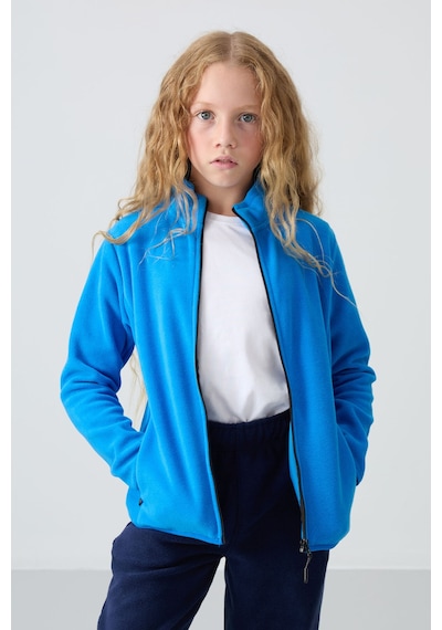 Tommy Life Saks Kalın Yumuşak Dokulu Standart Fit Nakışlı Polar Kız Çocuk Sweatshirt - 75154 Saks Mavi