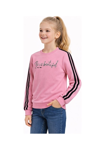Kız Çocuk Kol Şeritli Sweatshirt Bgl-st05269 Pembe