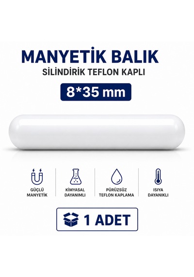 Manyetik Balık Silindirik Teflon Kaplı 8 35mm - 1 Adet