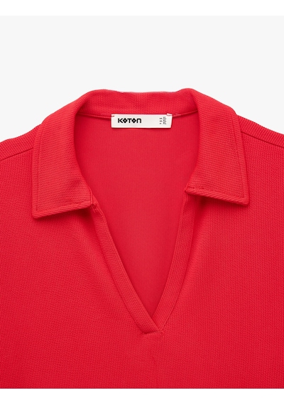 Koton Slim Fit Ribanalı Kısa Kollu Polo Yaka Tişört Kırmızı 6sak50517ek