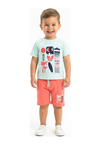 Xo Kids Erkek Çocuk Yazlık 2li Alt Üst Takım Tişort + Şort 2-7 Yaş 3224 Açik Mavi