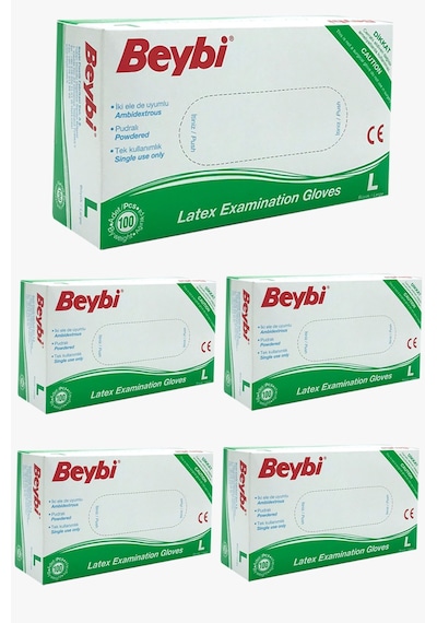 Beybi Lateks Pudralı Eldiven Beyaz L 5 x 100'lü