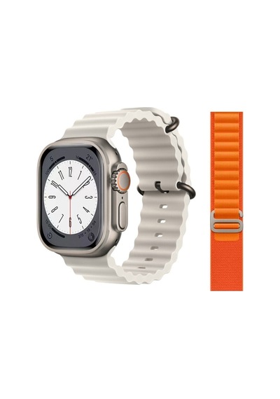 GS8 Watch 8 Ultra Akıllı Saat Beyaz Watch 2.02 Inc Turuncu Slikon1 Kordon Hediye (İthalatçı Garantili)