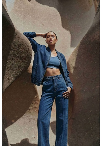 Kadın Lacivert Bomber Denim Ceket Lacıvert