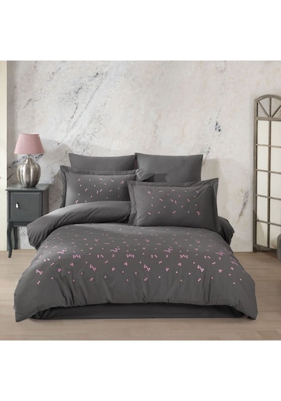 Çift Kişilik Poplin Premium Nakışlı Nev Spring Gri Çok Renkli