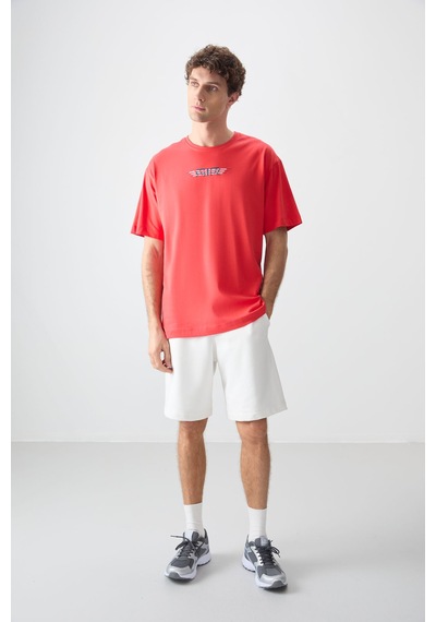 Air Jones Tommy Life Fiesta %100 Pamuk Kalın Yumuşak Dokulu Oversize Fit Baskılı Erkek T-shirt - 88356 Kirmizi