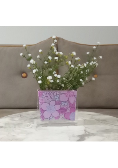 Vazoda Beyaz Yapay Çiçek Dekoratif Pembe Çiçekli Vazo Dahil 10 x 15 x 3 CM