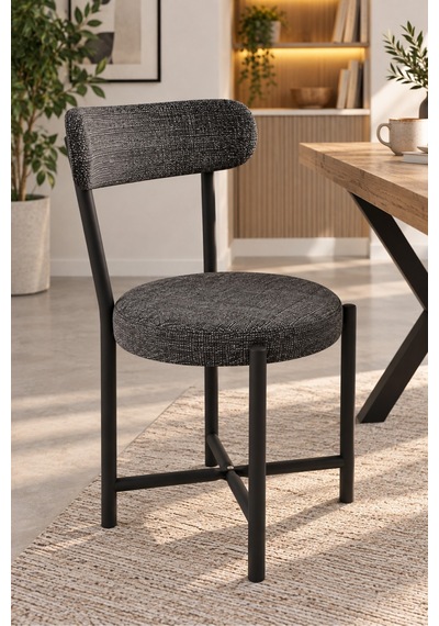 Sulorahome Keten Kumaş Metal Ayaklı Modern Mutfak Sandalyesi Antrasit