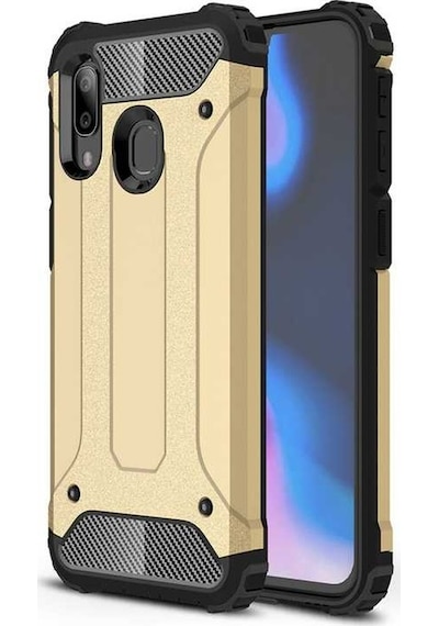 Kilifone - Samsung Uyumlu Galaxy A20 - Kılıf Çift Katman Zırh Tank Crash Military Kapak - Gold