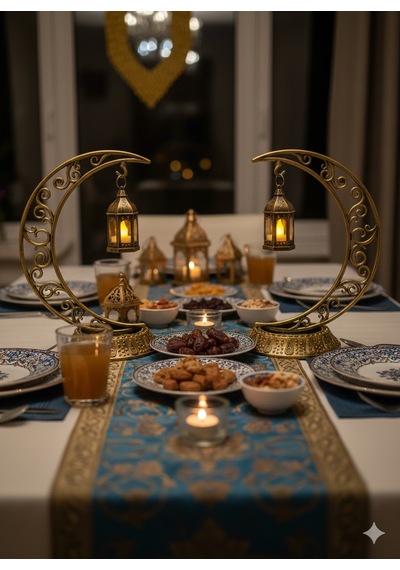 Dodomar 28 Cm Ramazan Dekoratif Masa Üstü Led Lamba Seti - Eskitme Gold Hilal - Kancalı Diğer