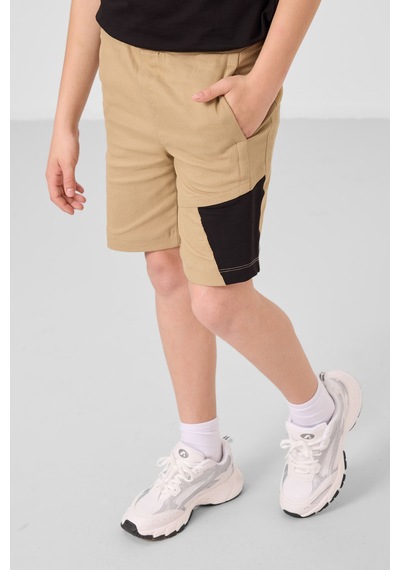 Siyah-koyu Bej Pamuklu Oversize Fit Dokuma Hafif Esnek Chino Erkek Çocuk Şort Takım - 11275 Siyah
