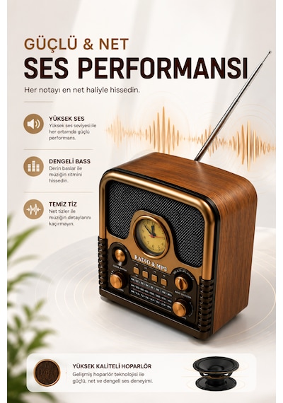 Retro Bluetooth Hoparlör Radyo Fm Am Sw Radyo Bluetooth 5.0 Tf Kart Usb Destekli Ahşap Nostaljik Tasarım Taşınabilir Kablosuz Speaker