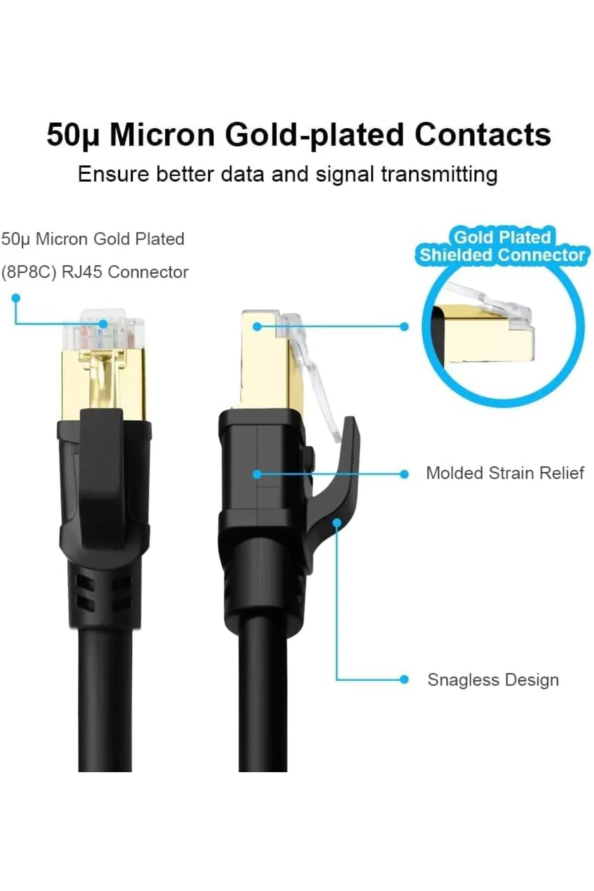 1 Metre 1mt Cat 8 Ethernet Kablosu 1,5ft Yüksek Hızlı 40 Gbps 2000 Mhz 26awg İnternet Ağ Lan Kablosu Altın Kaplama Rj45 Konnektörlü Yönlendirici Modem Pc Dizüstü Bilgisayar Oyun İçin 001