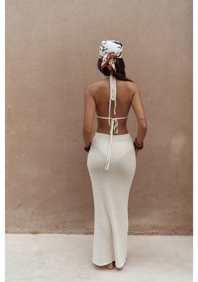 Mai Collection Mai Studios Co. Pangestu Üçgen Bej Crop Etek Triko Takım Bej
