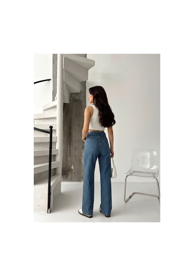 Kene Jeans Kadın Yüksek Bel Tintli Boyfriend Bol Paça Denim Kot Pantolon Tintli
