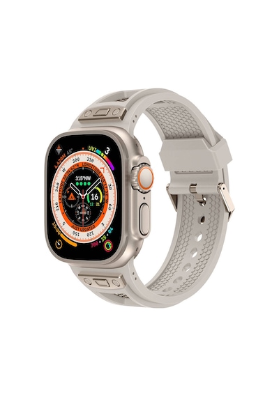 Apple Uyumlu  Watch  Ultra/ultra2 49mm Hava Alabilen Delikli Metal Süslemeli Desenli Silikon Kordon